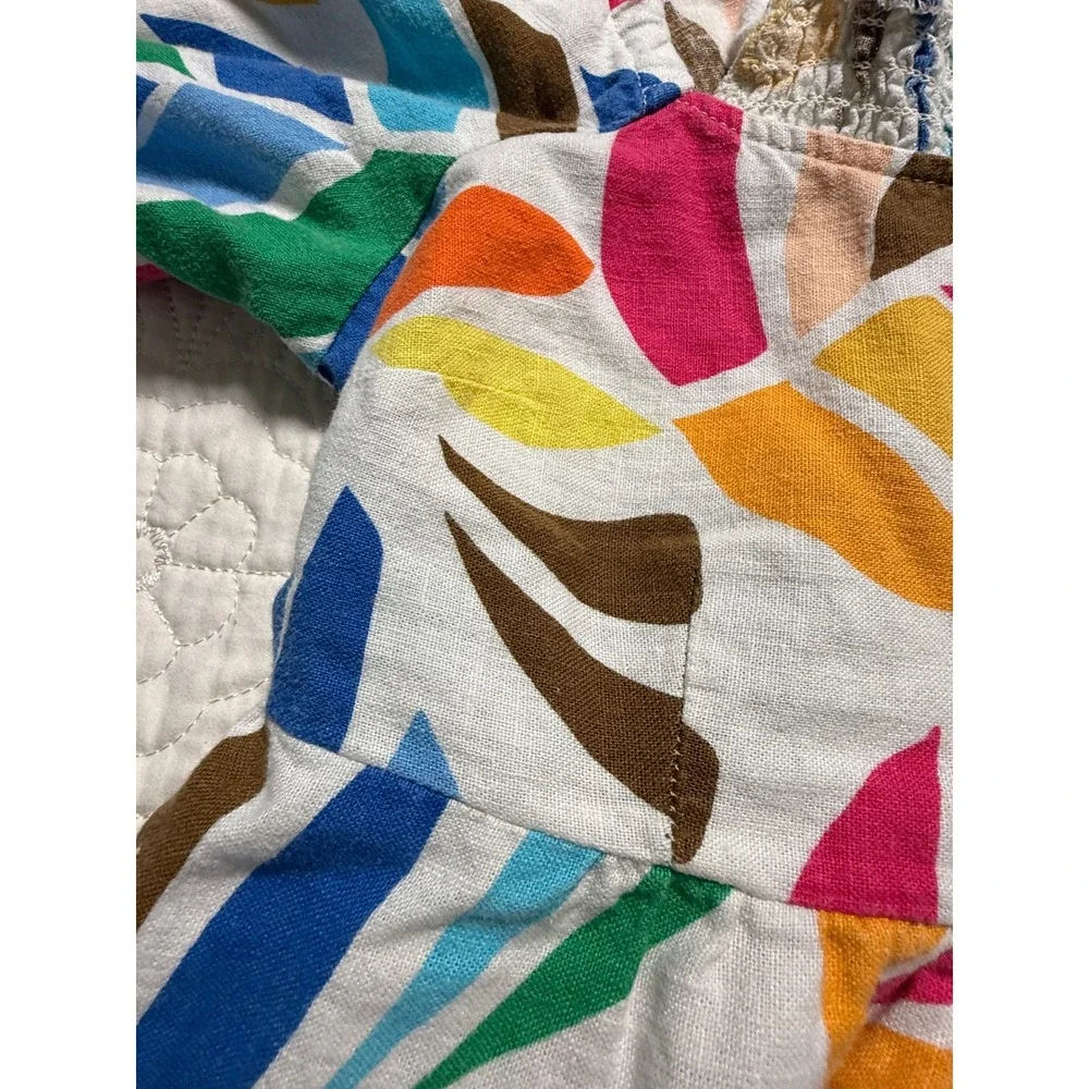 Tabitha Brown for Target Dress SZ Medium Multicolor Leaf Print Linen Puff Sleeve